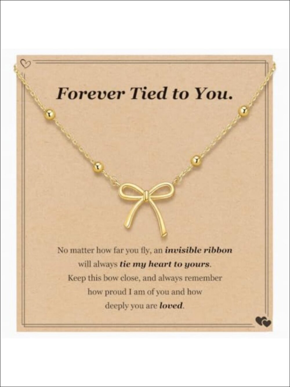 Gold Bow Pendant Necklace Stainless Steel Adjustable 16-18"